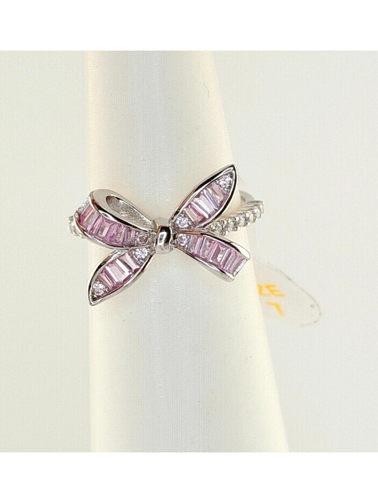 Jewelry - Bomb Party Sterling Club Sz 7 "She Loves A Bow” Pink Sapphire on .925 W/ Rhodium